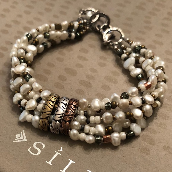 Silpada Sterling Silver Copper Brass Freshwater Pearl 5-Strand Bracelet B2188 - Picture 3 of 15